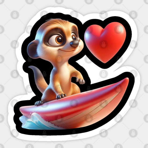 Love Wave Surfer Meerkat – Ocean Heart Adventure Tee Sticker by vk09design